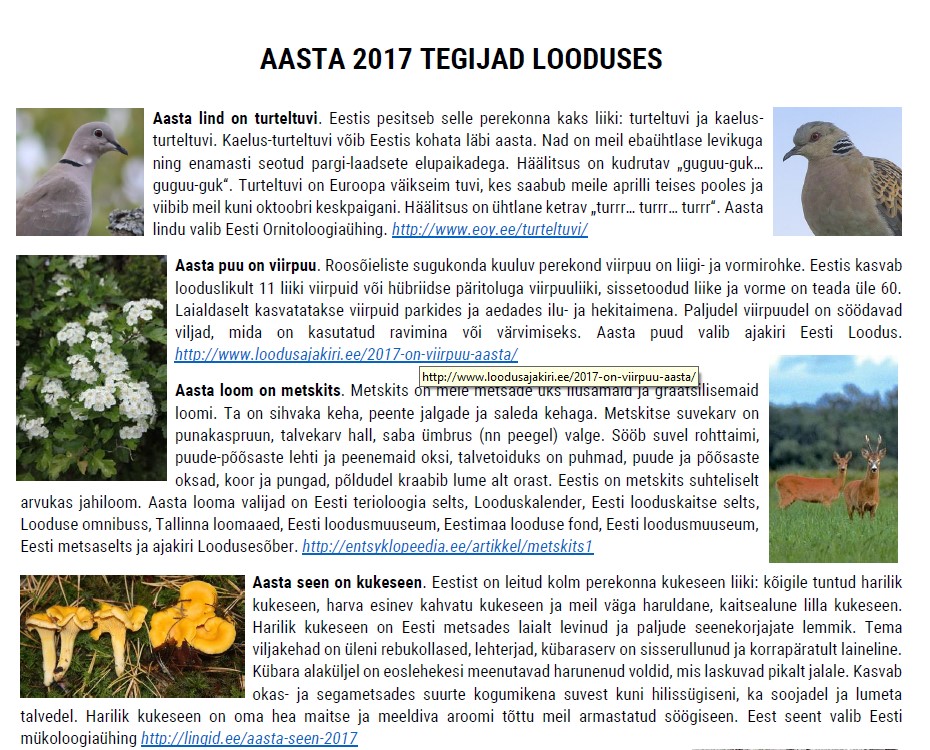 aasta tegijad looduses 2017