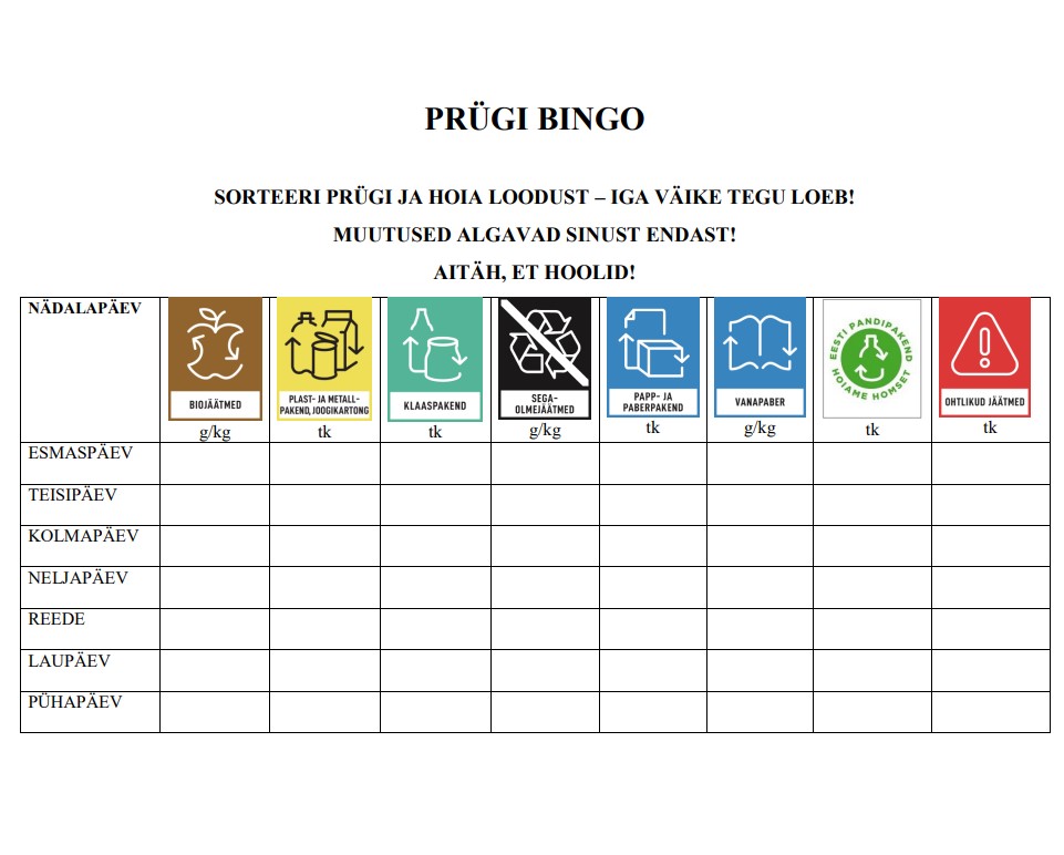 prügi bingo tööleht