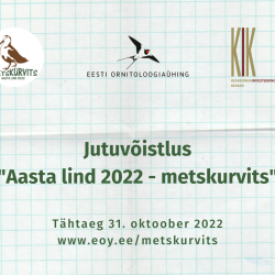 Ruudulisel taustal on üleval reas kolm logo, keskel tekst, paremal pool roheline lehemuster