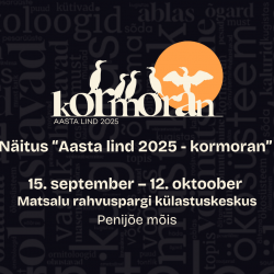 Mustal taustal on sõnad, joonistatud aasta lind 2025 logo ja tekst